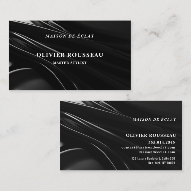 Carte De Visite Modern Elegant Black Metallic3 Master Stylist (Devant / Derrière)
