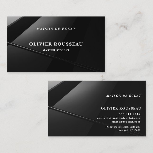 Carte De Visite Modern Elegant Black Metallic4 Master Stylist (Devant / Derrière)