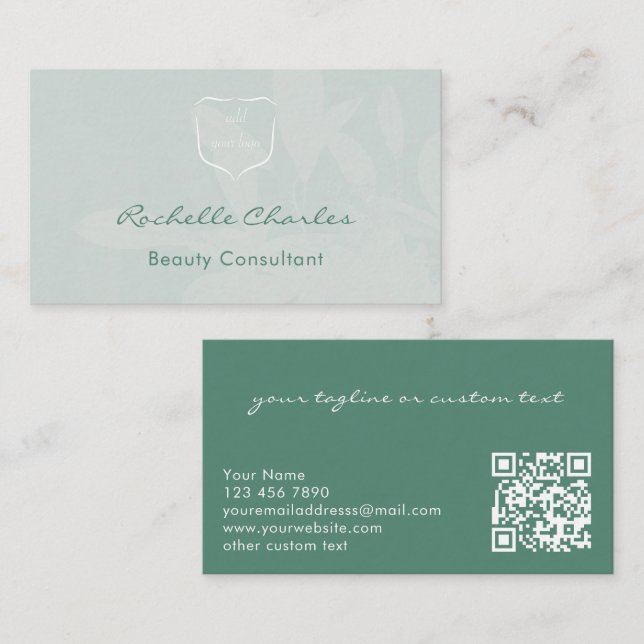Carte De Visite Modern Elegant Eucalyptus Add Logo QR Code Beauty (Devant / Derrière)
