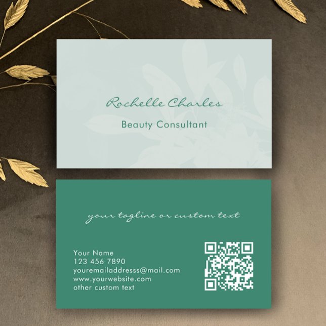 Carte De Visite Modern Elegant Eucalyptus Green Beauty Consultant (Edit this business card template.  Beautiful green botanical design with elegant modern script.
)