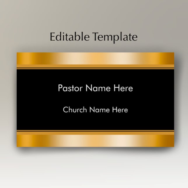 Carte De Visite Modern Elegant Gold Custom Text Church Pastor  (Add your name and custom text to this stylish faux gold and black business card template.
)
