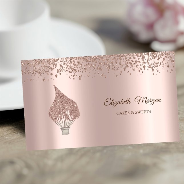 Carte De Visite Modern Elegant Rose Gold Diamonds Glitter Whisk (Créateur téléchargé)