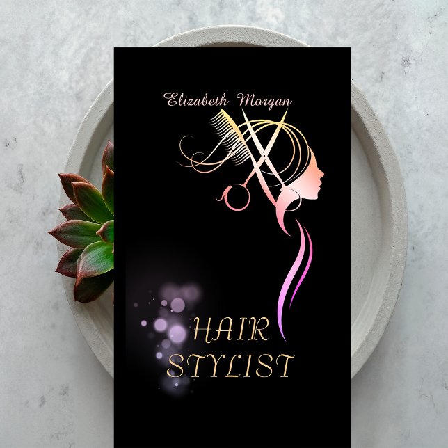 Carte De Visite Modern Elegant Scissors Comb Hair Black (Créateur téléchargé)