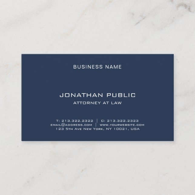 Carte De Visite Modern Elegant Template Attorney Lawyer Navy Blue (Devant)