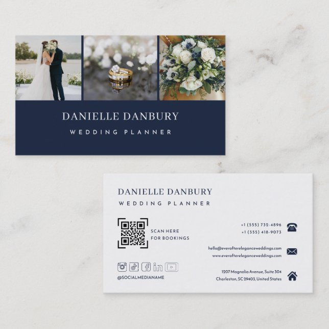 Carte De Visite Modern Elegant Wedding Planner QR Code  (Devant / Derrière)