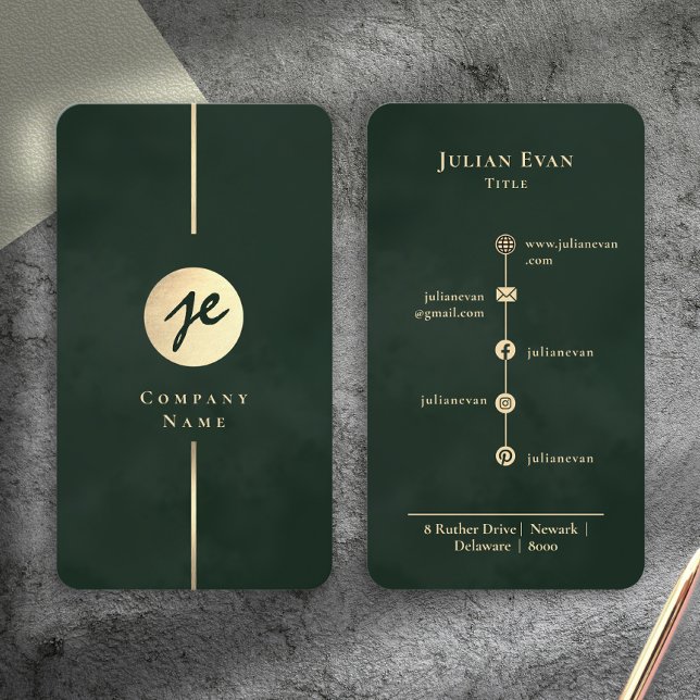 Carte De Visite Modern Emerald Dark Green Luxe Monogram (Modern Emerald Dark Green Luxe Monogram Business Card)
