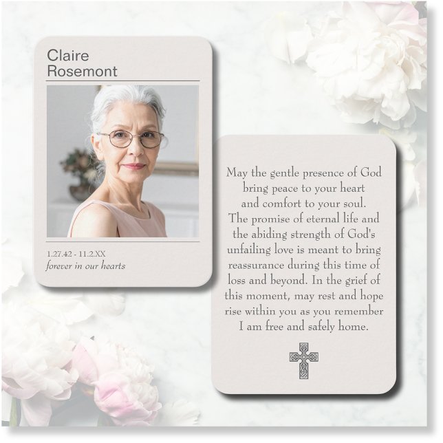 Carte De Visite Modern Funeral Cross Photo Prayer Card  (Modern Funeral Cross Photo Prayer Card
)