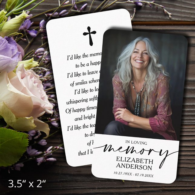 Carte De Visite Modern Funeral Memorial Prayer Photo Card (In Loving Memory funeral memorial photo prayer cards - bookmarks, default size 3.5" x 2" )