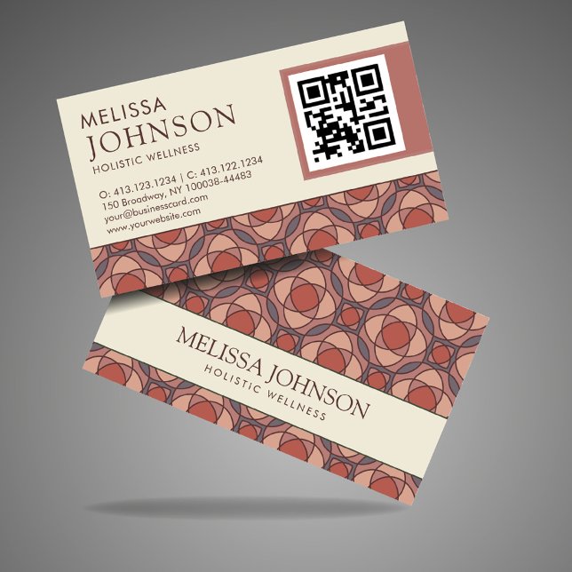 Carte De Visite Modern Geometric Cinnamon Marsala Business Card QR (Créateur téléchargé)
