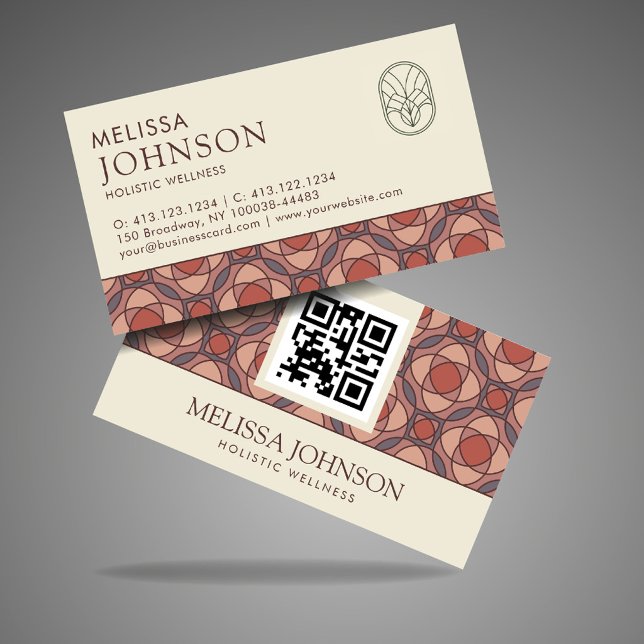 Carte De Visite Modern Geometric Cinnamon Marsala Business Card QR (Créateur téléchargé)