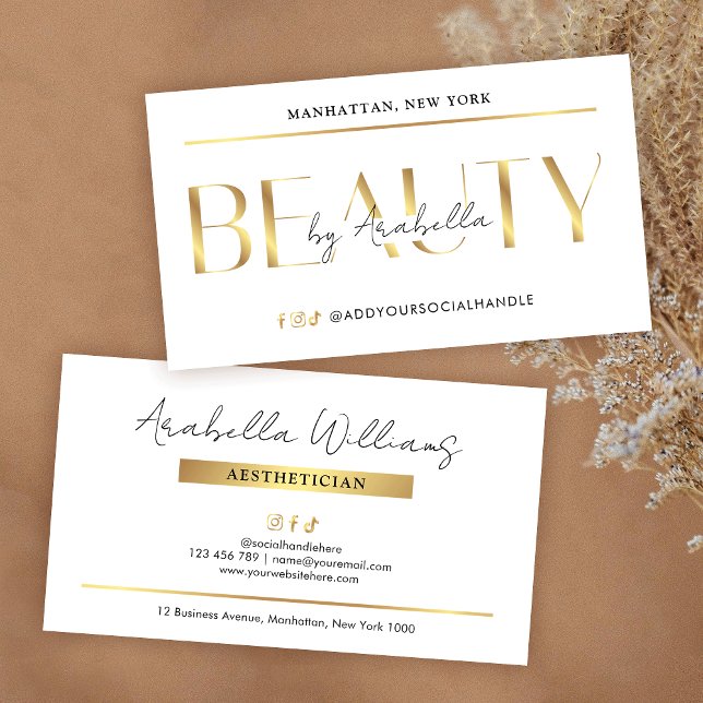 Carte De Visite Modern Glam Gold Lash Beauty Salon Aesthetician (Elegant beauty business cards with faux gold effects, modern layout and space for your contact info)