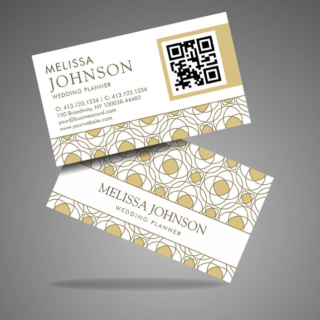 Carte De Visite Modern Gold Geometric Wedding Planner QR Business  (Créateur téléchargé)