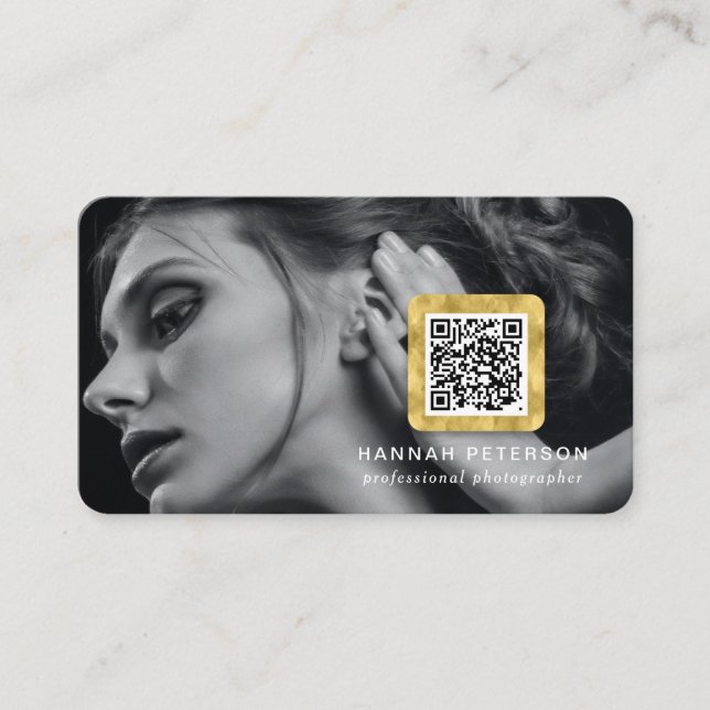 Carte De Visite Modern Gold Photo réseau scanner code QR (Devant)