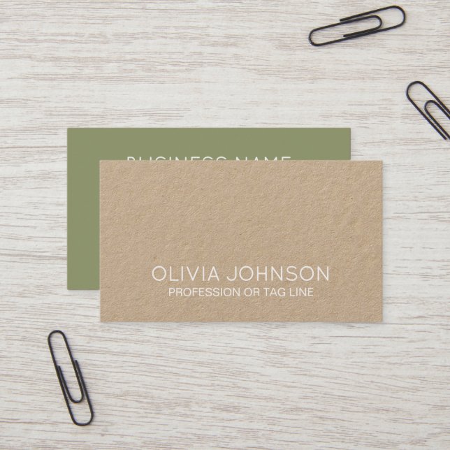 Carte De Visite Modern Green Minimalist Kraft Consultant (Devant/Arrière en situation)