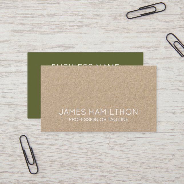 Carte De Visite Modern Green Minimalist Kraft Consultant (Devant/Arrière en situation)