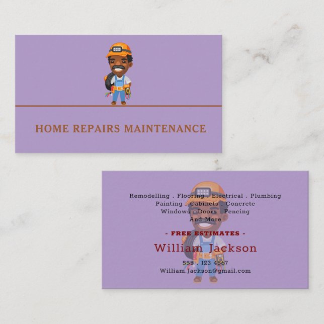 Carte De Visite Modern handyman construction custom logo (Devant / Derrière)