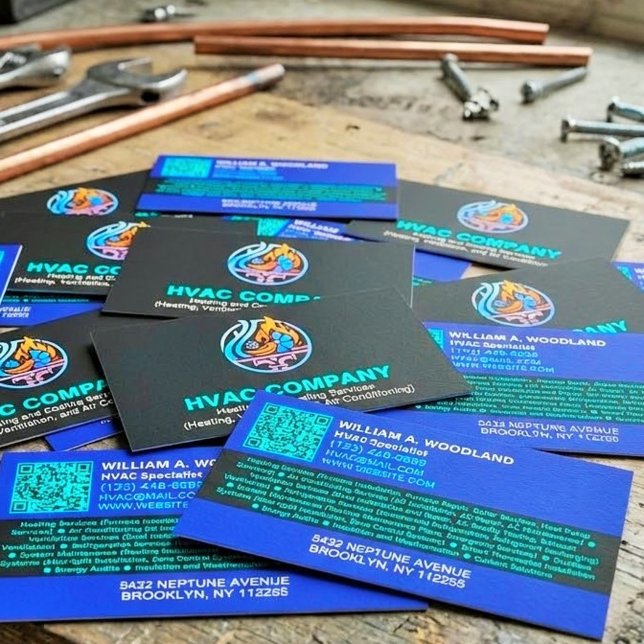 Carte De Visite Modern Heating & Cooling Logo AC | Noir Bleu HVAC (air conditioner HVAC Business Card examples, air conditioning business cards,hvac busi)