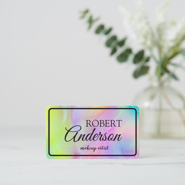 Carte De Visite Modern holographic makeup artist unicorn rainbow (Debout devant)