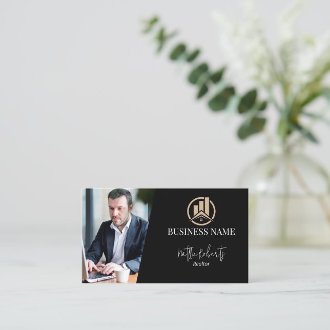 Carte De Visite Modern House Logo Real Estate Realtor Black (Debout devant)
