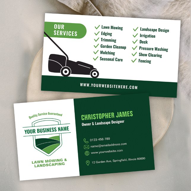 Carte De Visite Modern Landscaping Lawn Mowing White & Green (Modern Landscaping Lawn Mowing White & Green Business Card)