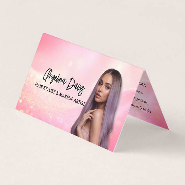 Carte De Visite Modern makeup pink photo qr code (Devant)