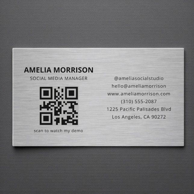 Carte De Visite Modern Metal QR Code Minimalist Professional (Créateur téléchargé)