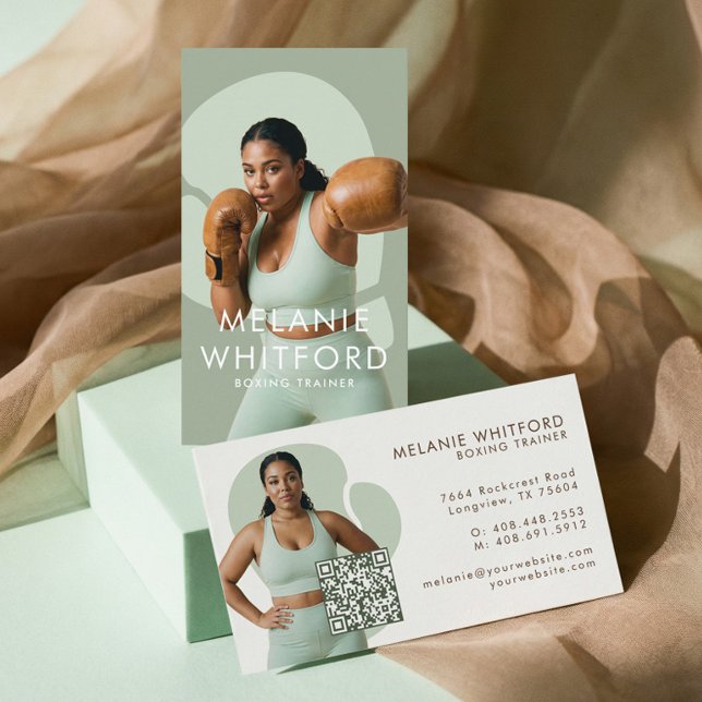 Carte De Visite Modern Minimal Fitness Boxing Trainer Photo QR (Modern Minimal Fitness Boxing Trainer Photo QR Business Card)