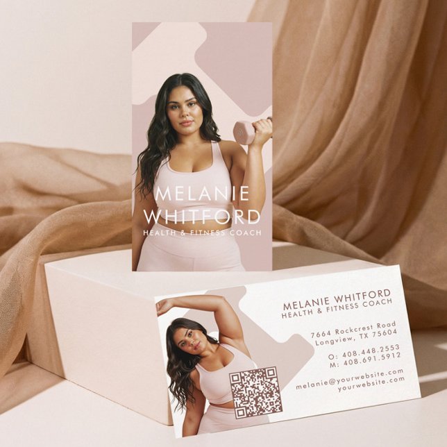 Carte De Visite Modern Minimal Fitness Health Wellness Photo QR (Modern Minimal Fitness Health Wellness Photo QR Business Card)