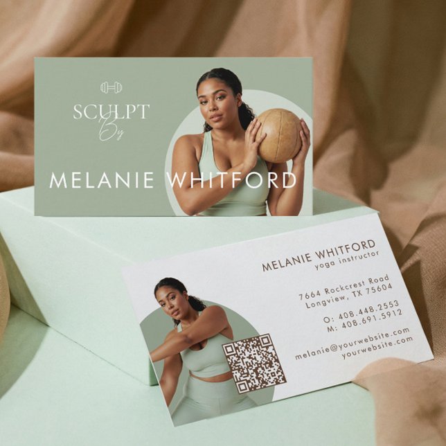 Carte De Visite Modern Minimal Fitness Personal Trainer Photo QR (Modern Minimal Fitness Personal Trainer Photo QR Business Card)