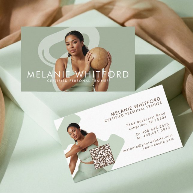 Carte De Visite Modern Minimal Fitness Personal Trainer Photo QR (Modern Minimal Fitness Personal Trainer Photo QR Business Card)