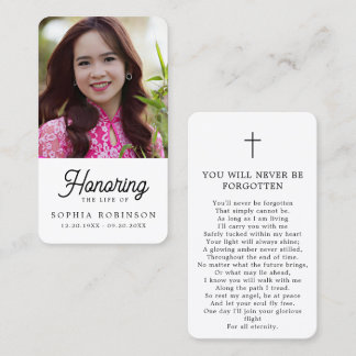 Carte De Visite Modern Minimal Funeral Photo Memorial Prayer Card