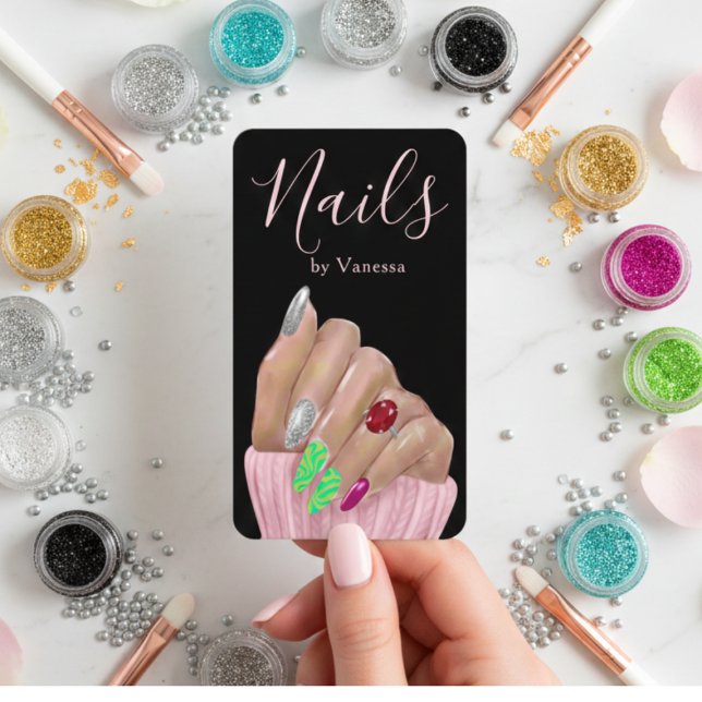 Carte De Visite Modern Minimal Nail Technician QR Code Chic (Créateur téléchargé)