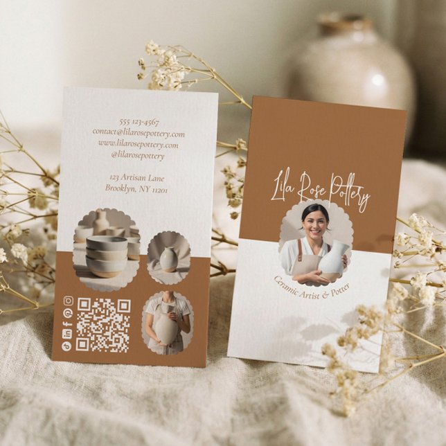 Carte De Visite Modern Minimal Pottery Photo Collage Business Card (Modern Minimal Pottery Photo Collage Business Card)