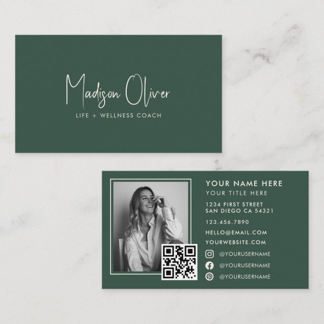 Carte De Visite Modern Minimal Professional Business Photo QR Code (Devant / Derrière)
