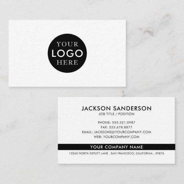 Carte De Visite Modern Minimalist Black White Logo Professional (Devant / Derrière)