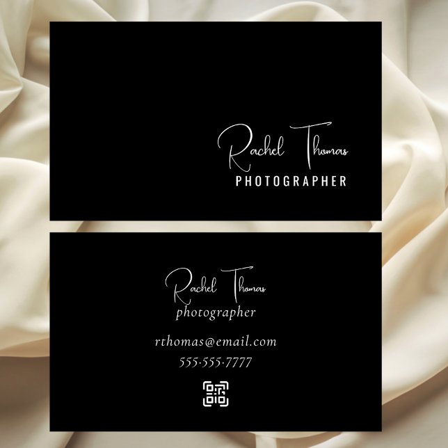 Carte De Visite Modern Minimalist Black & White QR Code Elegant (Créateur téléchargé)