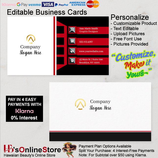 Carte De Visite Modern Minimalist Company Red Black White (Modern Minimalist Company Red Black White Business Card.)