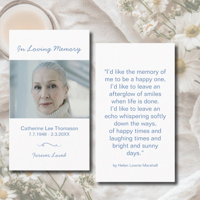 Carte De Visite Modern Minimalist In Loving Memory Prayer Card (Minimalist In Loving Memory Photo Prayer Card)