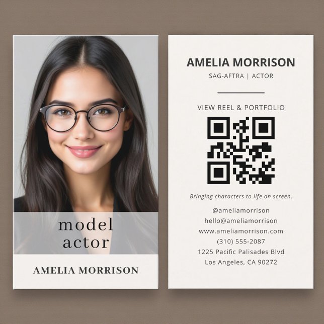 Carte De Visite Modern Model Actor Photo QR Code (Créateur téléchargé)