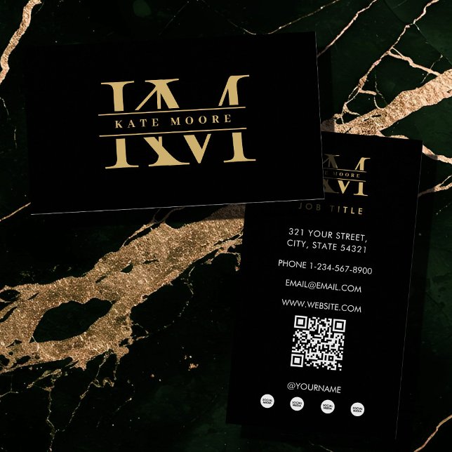 Carte De Visite Modern Monogram Initials Professional Black Gold (Modern Monogram Initials Professional Black Gold Business Card)
