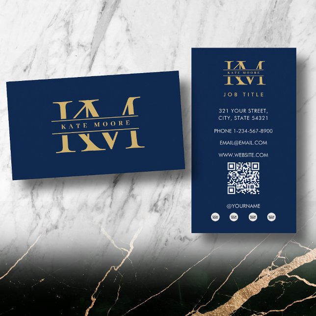 Carte De Visite Modern Monogram Initials Professional Blue Gold (Modern Monogram Initials Professional Blue Gold Business Card)