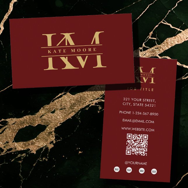 Carte De Visite Modern Monogram Initials Professional Red Gold (Modern Monogram Initials Professional Red Gold Business Card)
