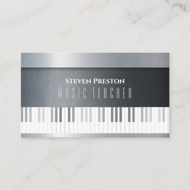 Carte De Visite Modern Music Teacher | Silver Piano (Devant)