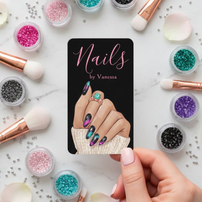 Carte De Visite Modern Nail Technician Nails Art Salon Qr Code (Créateur téléchargé)