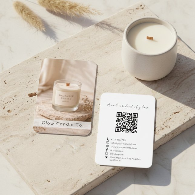 Carte De Visite Modern Organic Handmade Candle QR Code  (Créateur téléchargé)