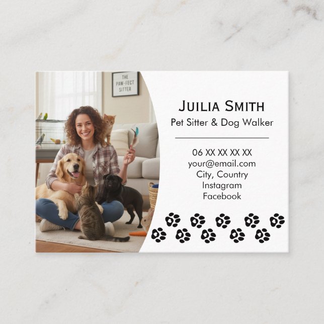 Carte De Visite Modern Paw Print Photo Pet Sitter & Dog Walker  (Devant)