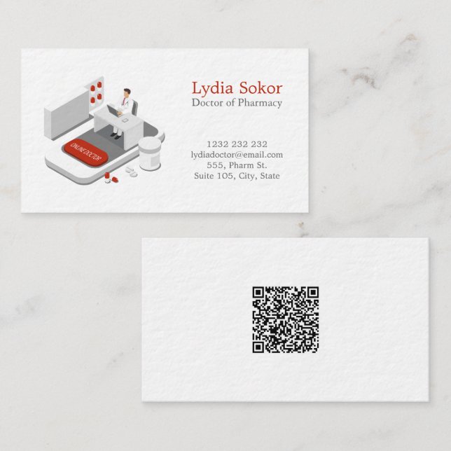 Carte De Visite Modern Pharmacy Doctor Business Card with QR Code (Devant / Derrière)