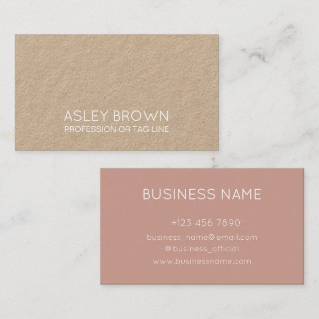 Carte De Visite Modern Pink Minimalist Kraft Consultant (Devant / Derrière)