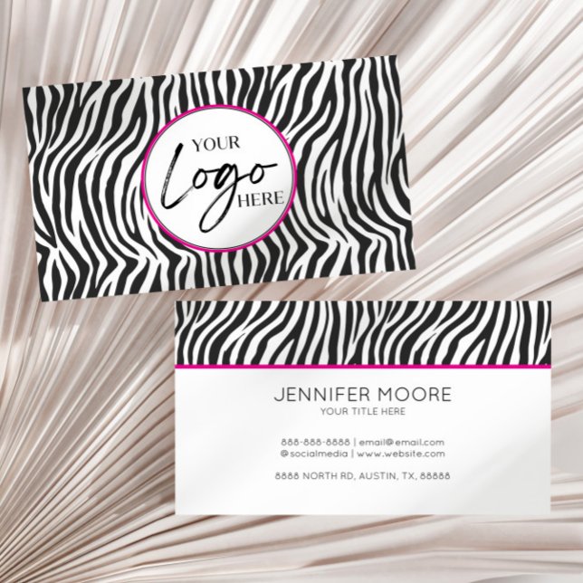 Carte De Visite Modern Pink Zebra Print Custom Company Logo (Créateur téléchargé)