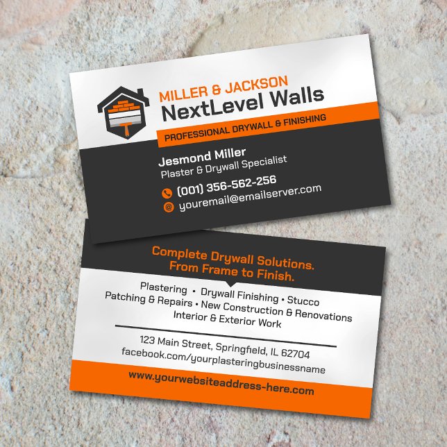 Carte De Visite Modern Professional Drywall Plastering Services  (Créateur téléchargé)